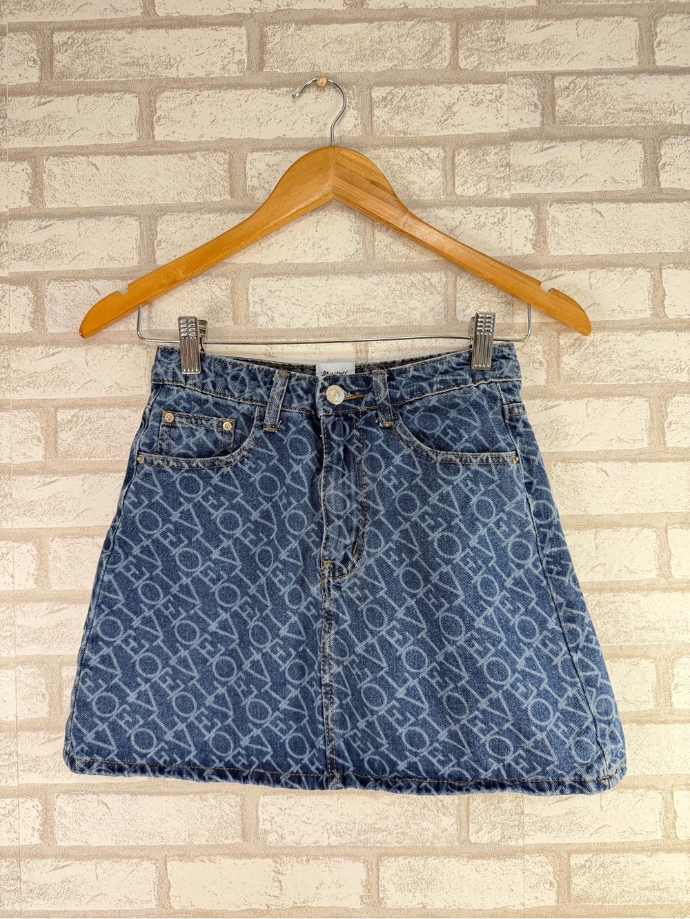 Princess Polly Denim Logo A-Line Mini Skirt - Blue